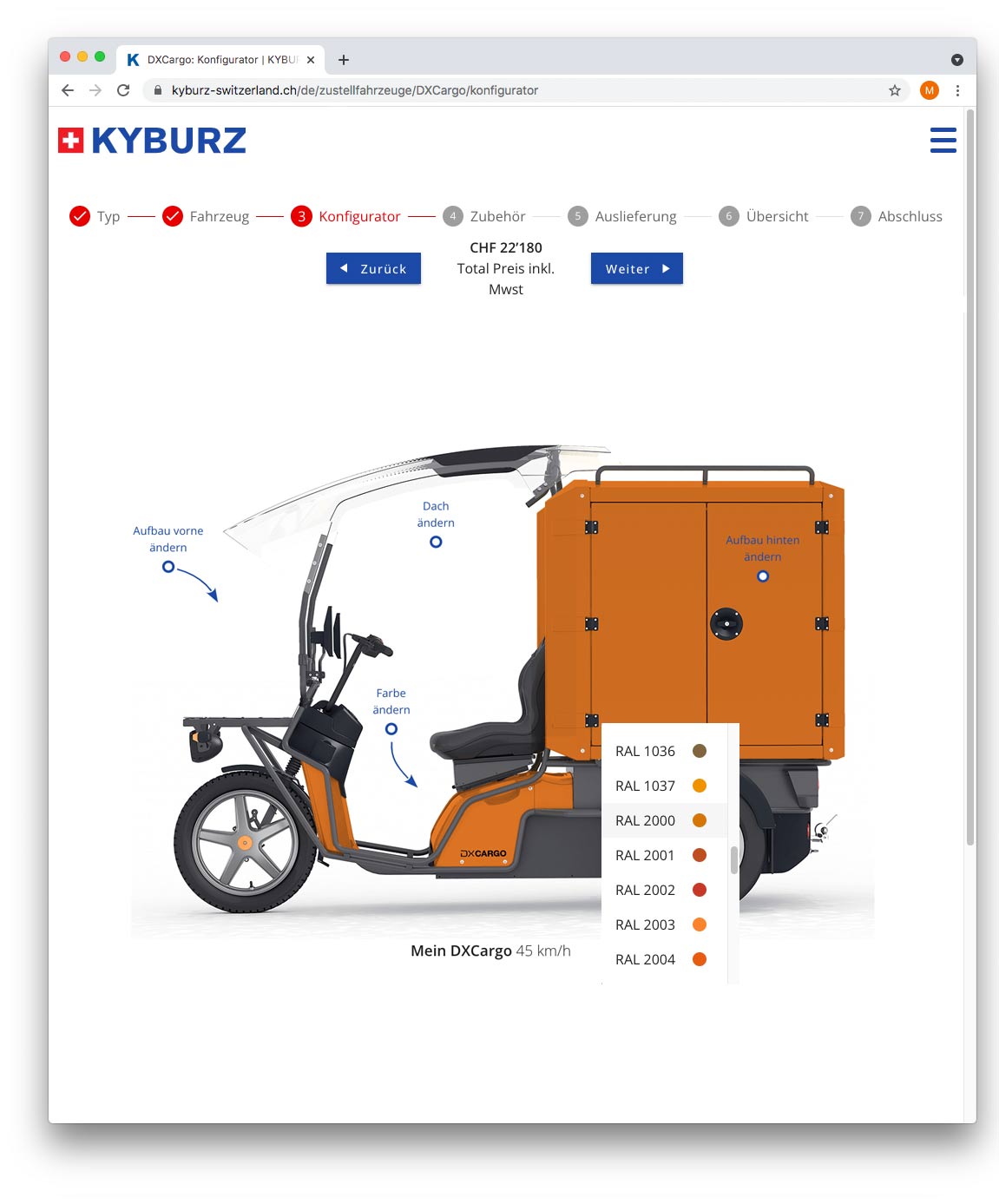 Kyburz Fahrzeugkonfigurator